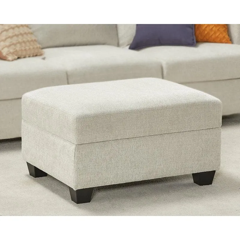 Alhome Linen Beige Pouf Malaysian Wood, Linen Fabric, Beige Color (80x60x45)