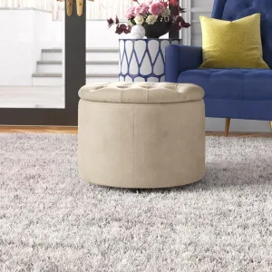 Alhome Velvet Beige Pouf Malaysian Wood, Velvet Fabric, Beige Color (36x36x46)