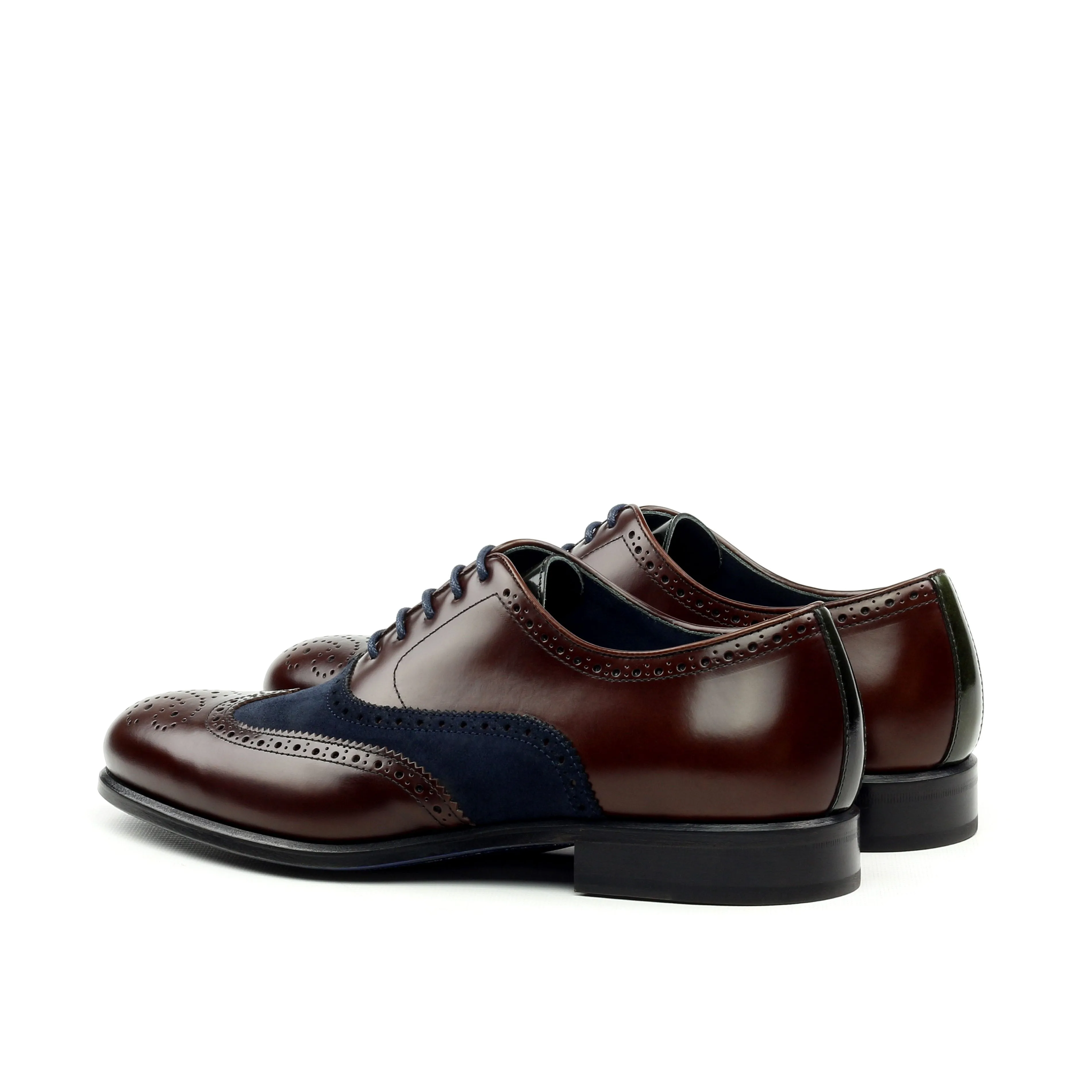 Azul -  Coffee Brown Wingtip Oxford. full Brogue, Blue Suede Highlights and blue bottom sole