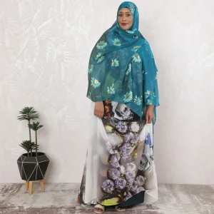 Azure Floral Glisten Silk Chiffon Garbasaar Fabric, 110 cm Wide – South Korean Luxury Weave- Piece of 2.0 Mtrs-D18673