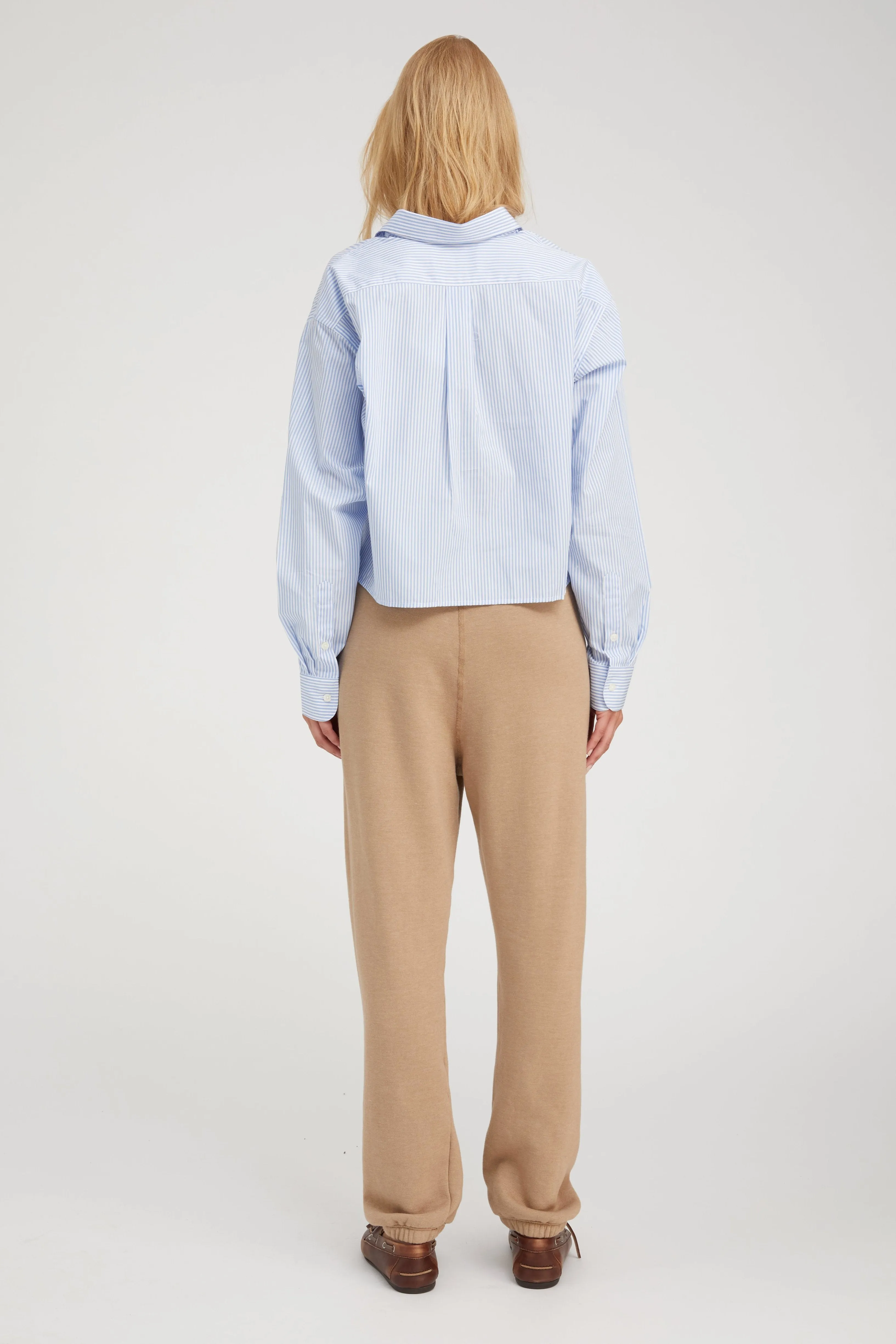 Baby Blue Striped Cropped Button Down