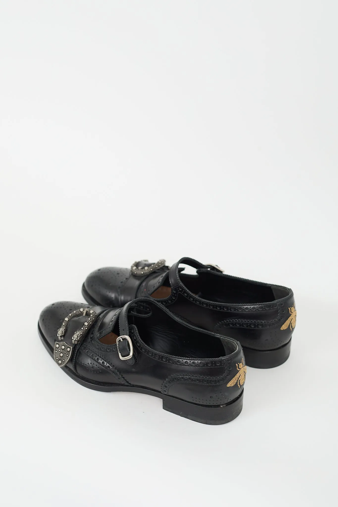 Black Leather Embellished Queercore Cutout Brogue