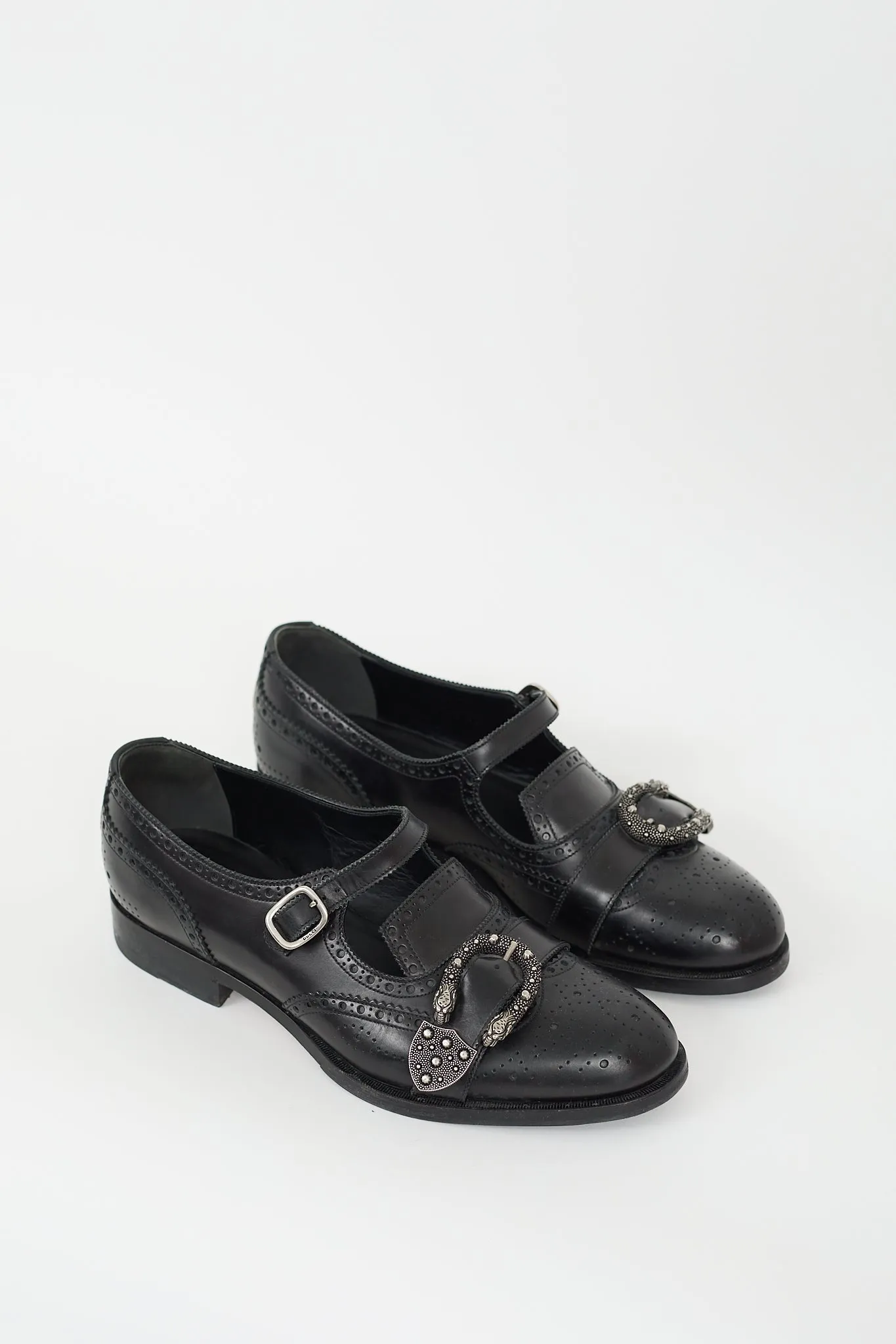 Black Leather Embellished Queercore Cutout Brogue
