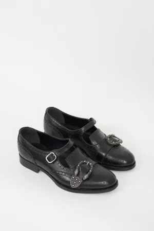 Black Leather Embellished Queercore Cutout Brogue