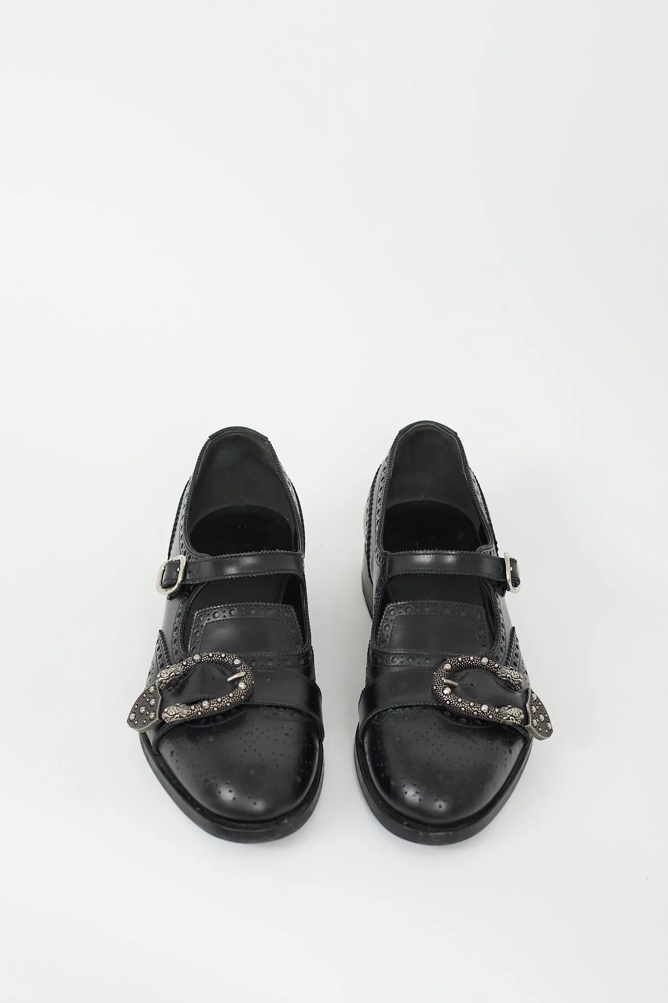 Black Leather Embellished Queercore Cutout Brogue