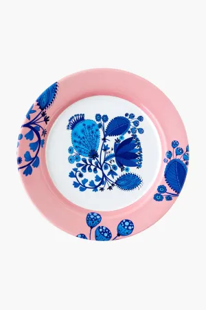 Blue and White with Pink Border Melamine Plate