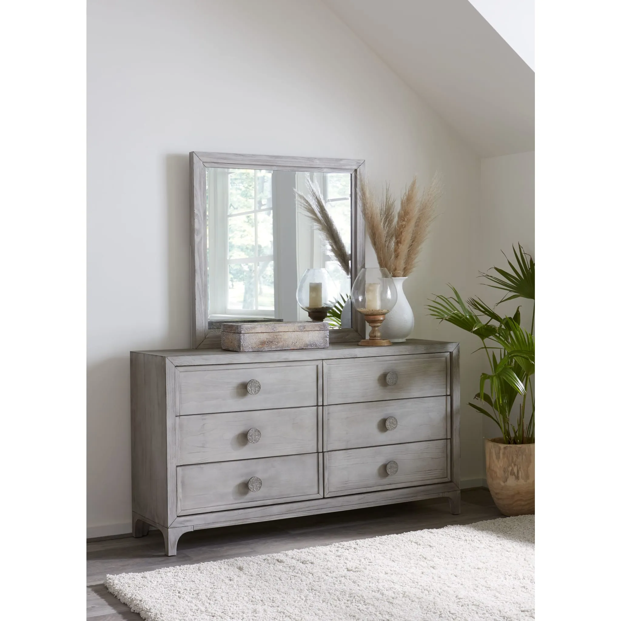 Boho Chic Plain Mirror in Washed White
