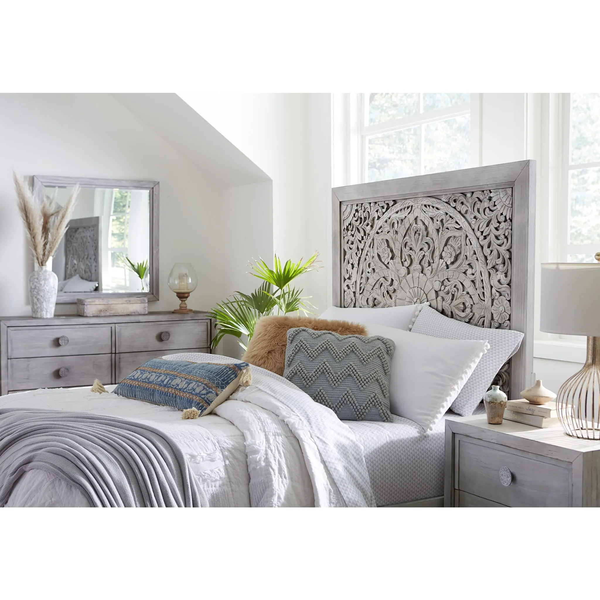 Boho Chic Plain Mirror in Washed White
