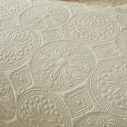 Brandream Beige Medallion Quilted Pillow Shams King Size Set of 2 Cotton Decorative Pillow Covers Matelasse Farmhouse Bedding