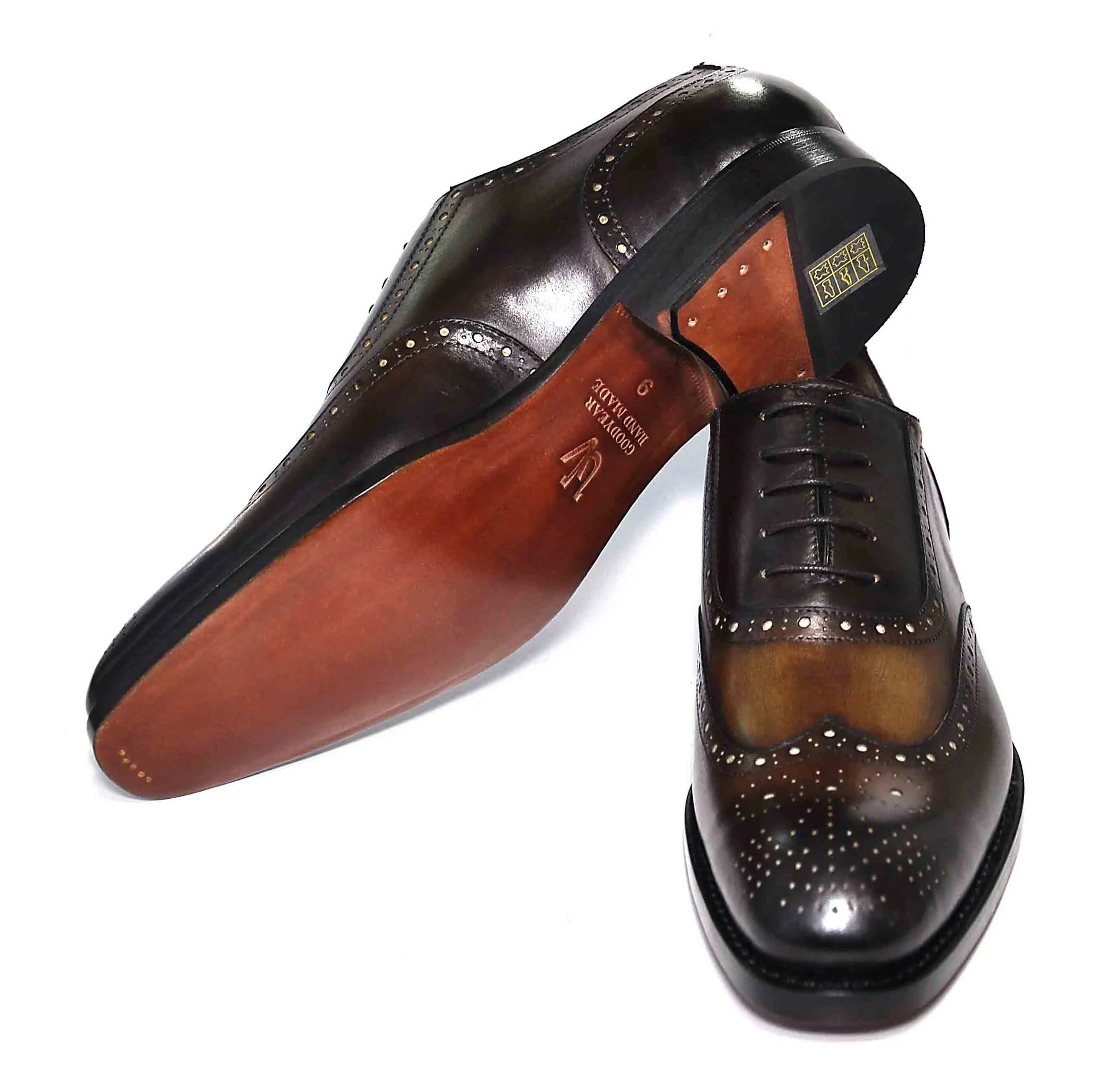 Burnished Calfskin Wingtip Spectator Oxford Cognac