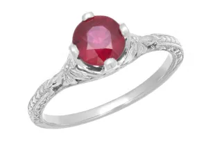 Carved Flowers Antique Inspired Filigree Art Deco Ruby Promise Ring in Sterling Silver