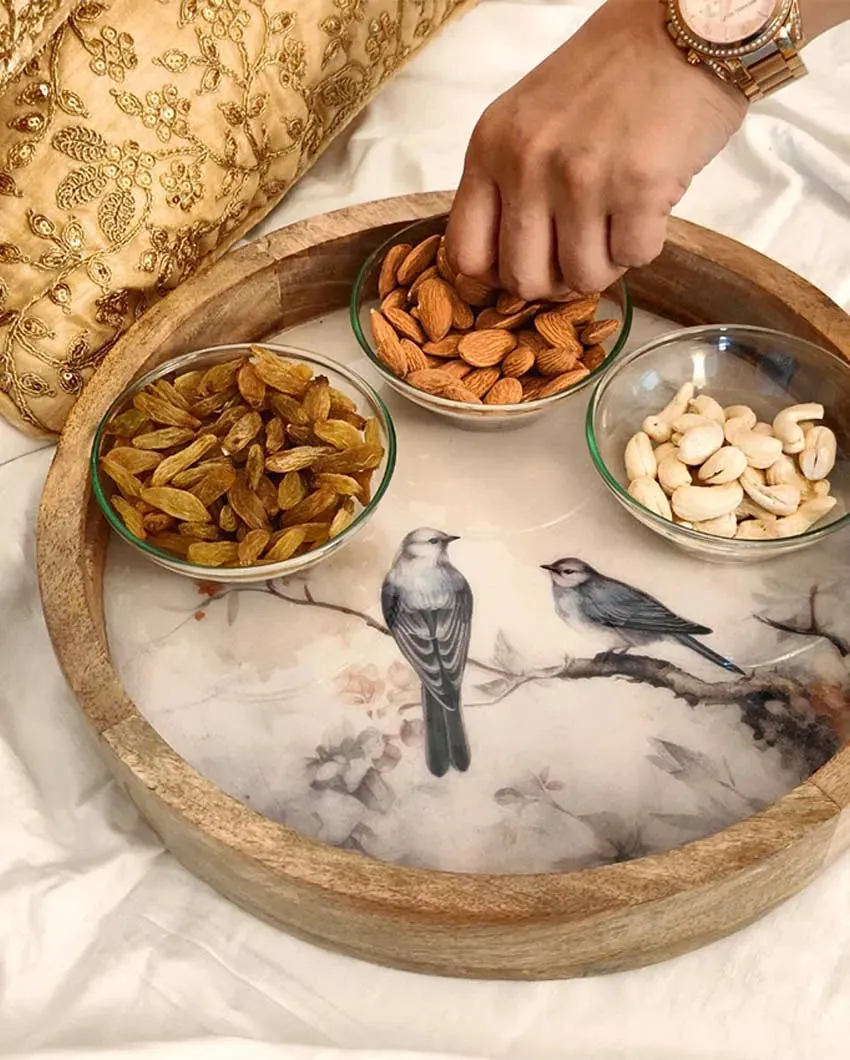 Classic Handmade Mango Wood Printed Tray | 12 inches | Only Round Tray"