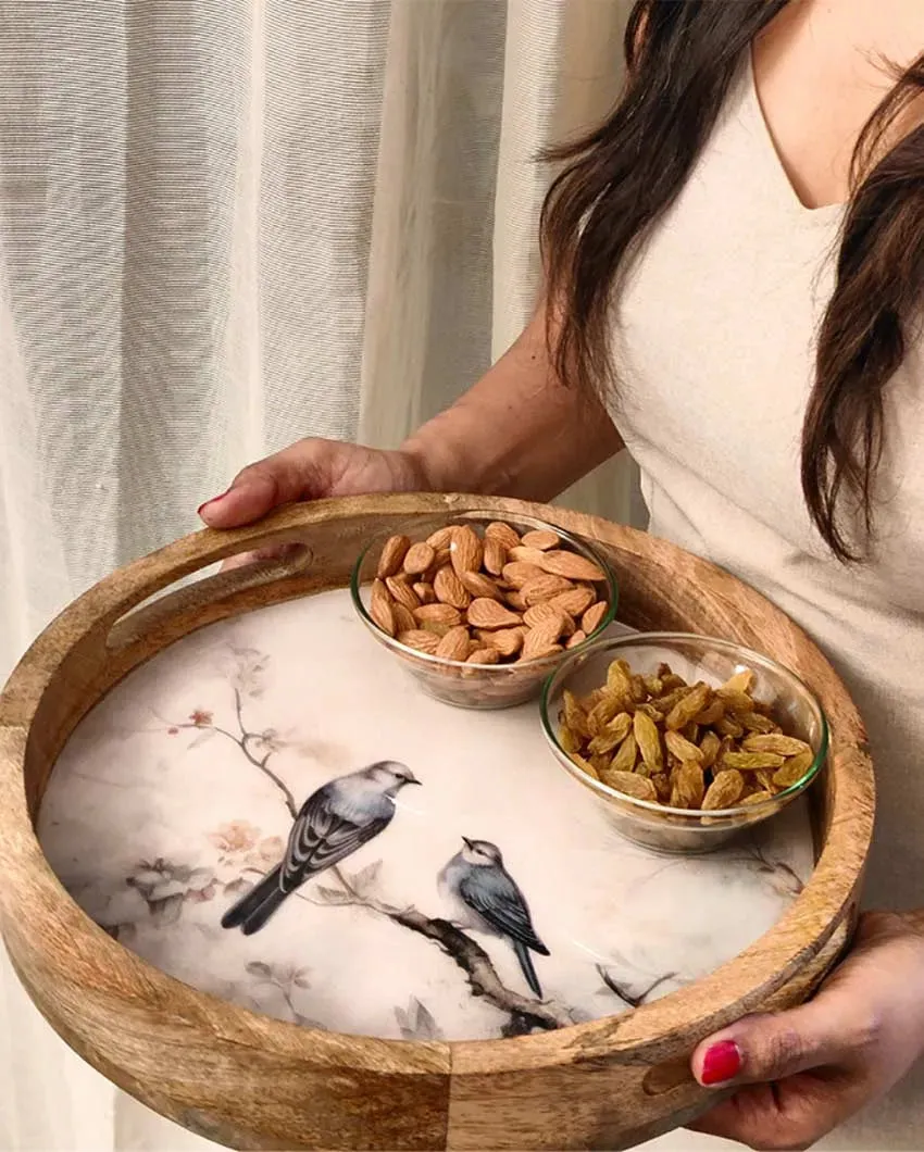Classic Handmade Mango Wood Printed Tray | 12 inches | Only Round Tray"