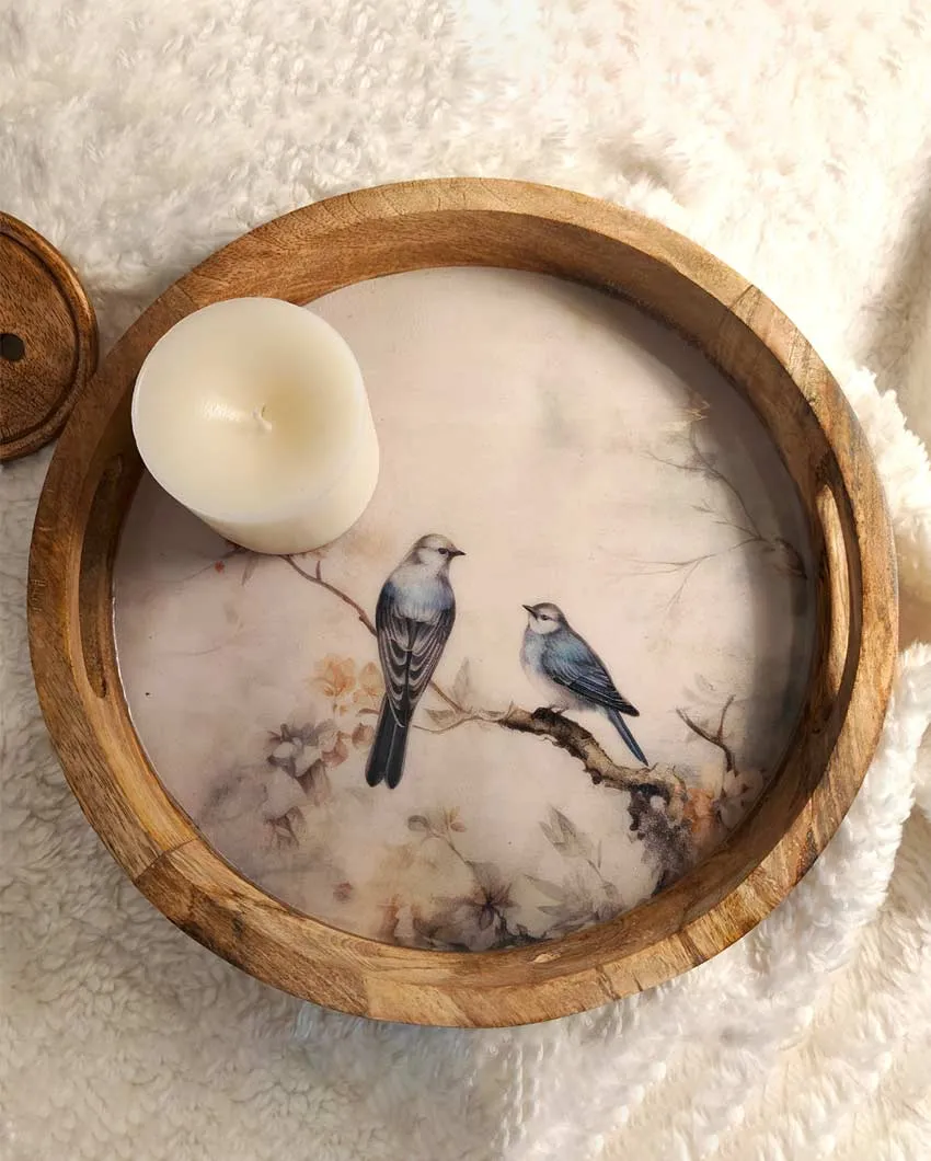 Classic Handmade Mango Wood Printed Tray | 12 inches | Only Round Tray"