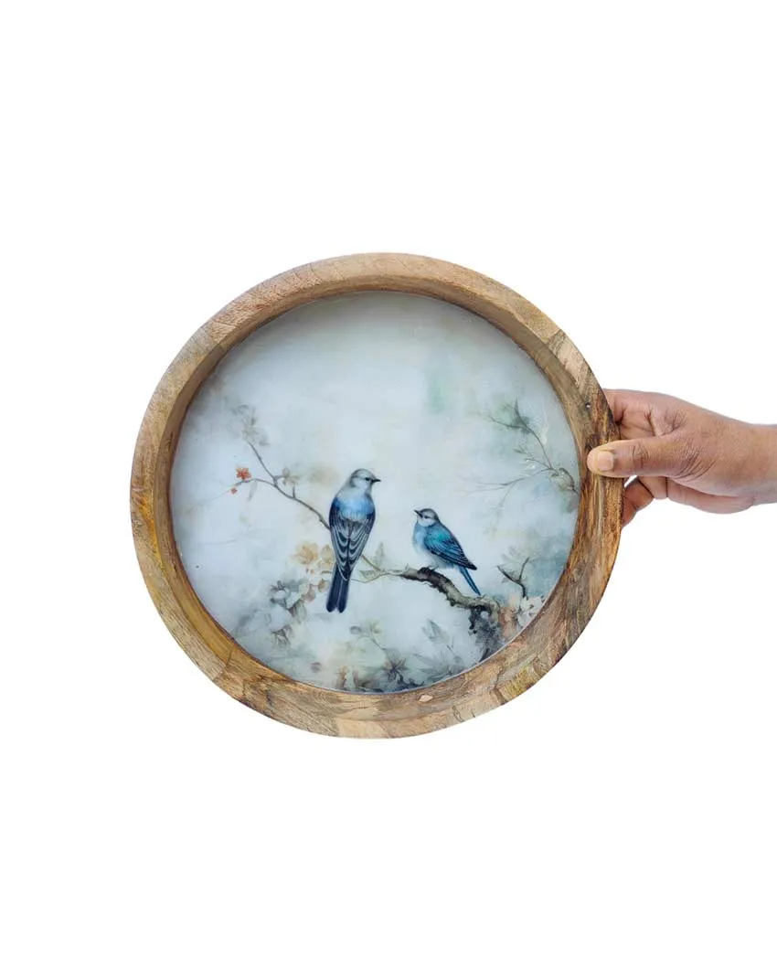 Classic Handmade Mango Wood Printed Tray | 12 inches | Only Round Tray"