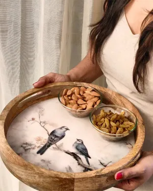 Classic Handmade Mango Wood Printed Tray | 12 inches | Only Round Tray"