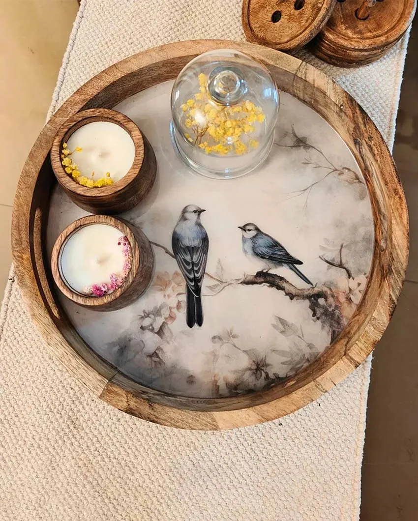 Classic Handmade Mango Wood Printed Tray | 12 inches | Only Round Tray"