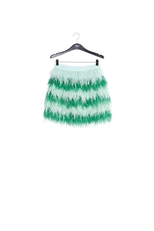 Dark green and mint green feather-embellished mini skirt