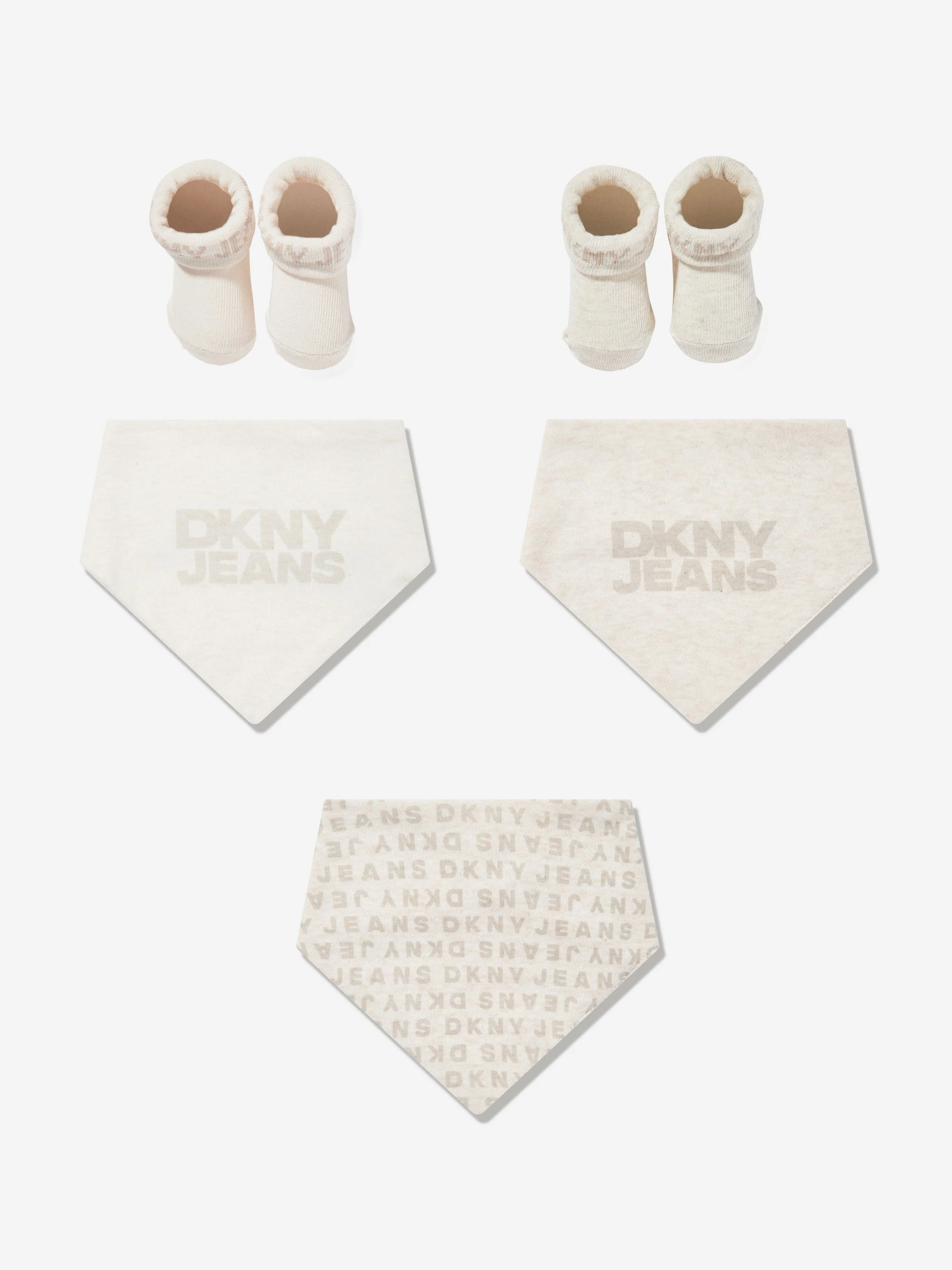 DKNY Baby Bibs and Socks Set in Beige