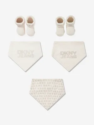 DKNY Baby Bibs and Socks Set in Beige