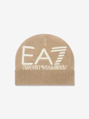 EA7 Emporio Armani Kids Logo Beanie Hat in Beige