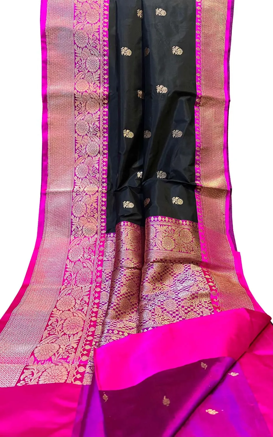 Elegant Black Banarasi Silk Saree: Handloom Pure Katan