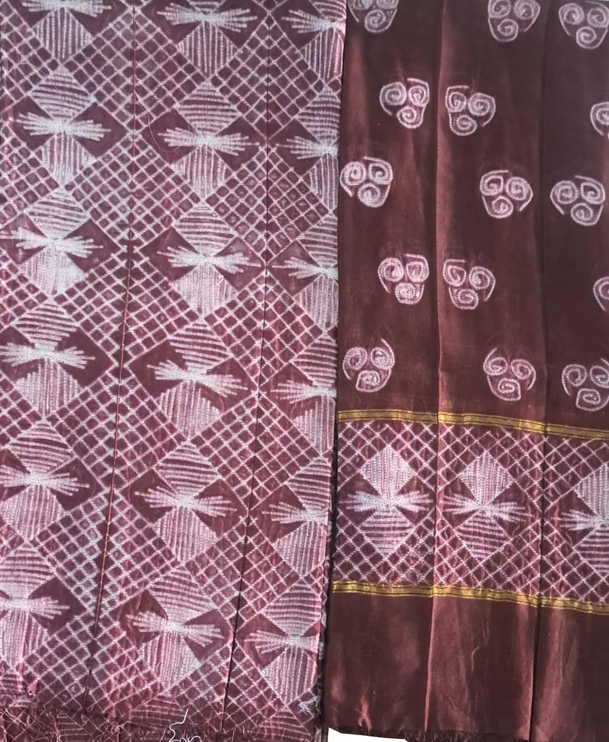 Elegant Brown Shibori Cotton Silk Suit Set: Unstitched Perfection