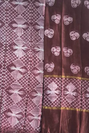 Elegant Brown Shibori Cotton Silk Suit Set: Unstitched Perfection
