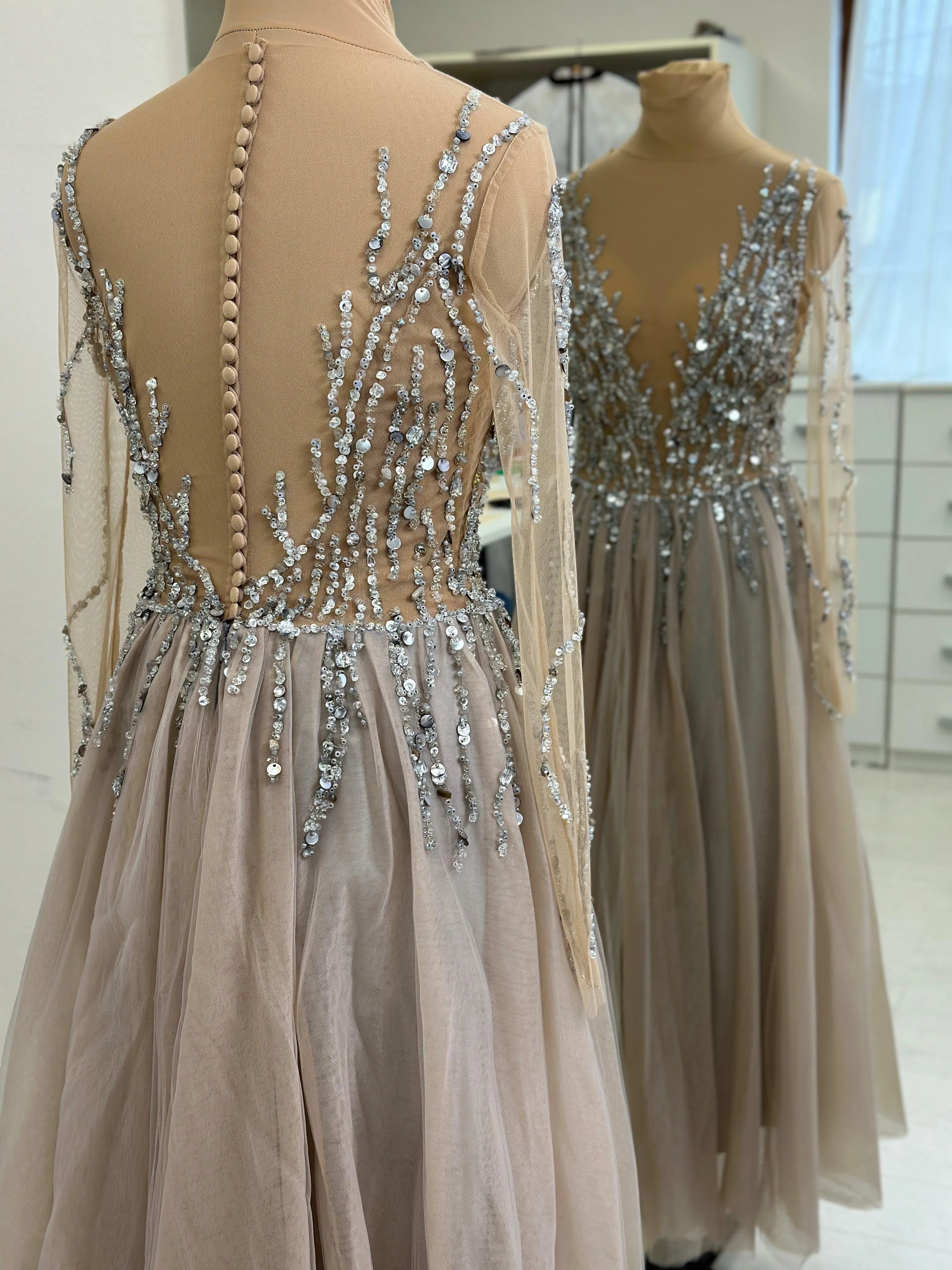 Elegant Embroidered Gray Dress