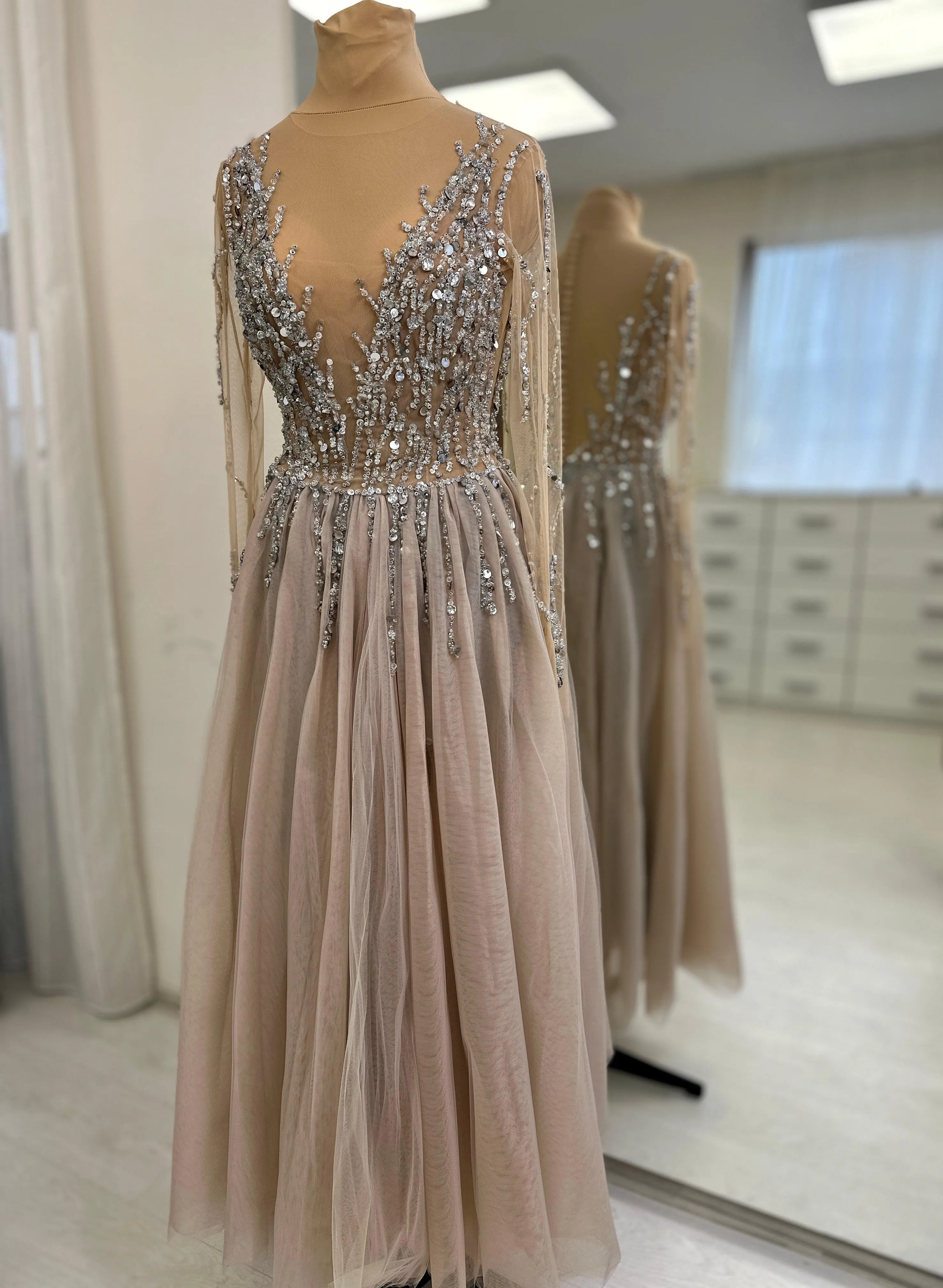 Elegant Embroidered Gray Dress