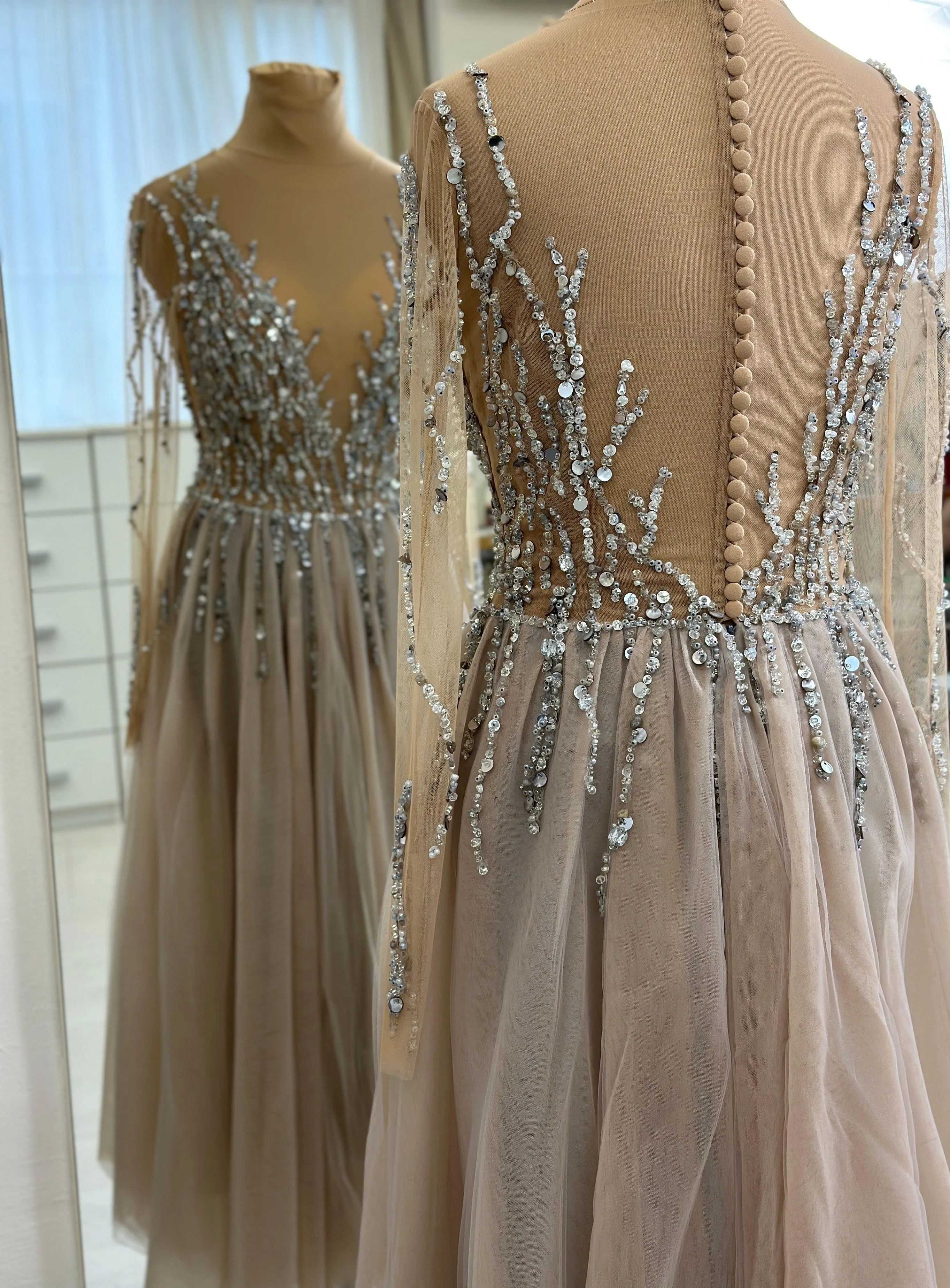 Elegant Embroidered Gray Dress