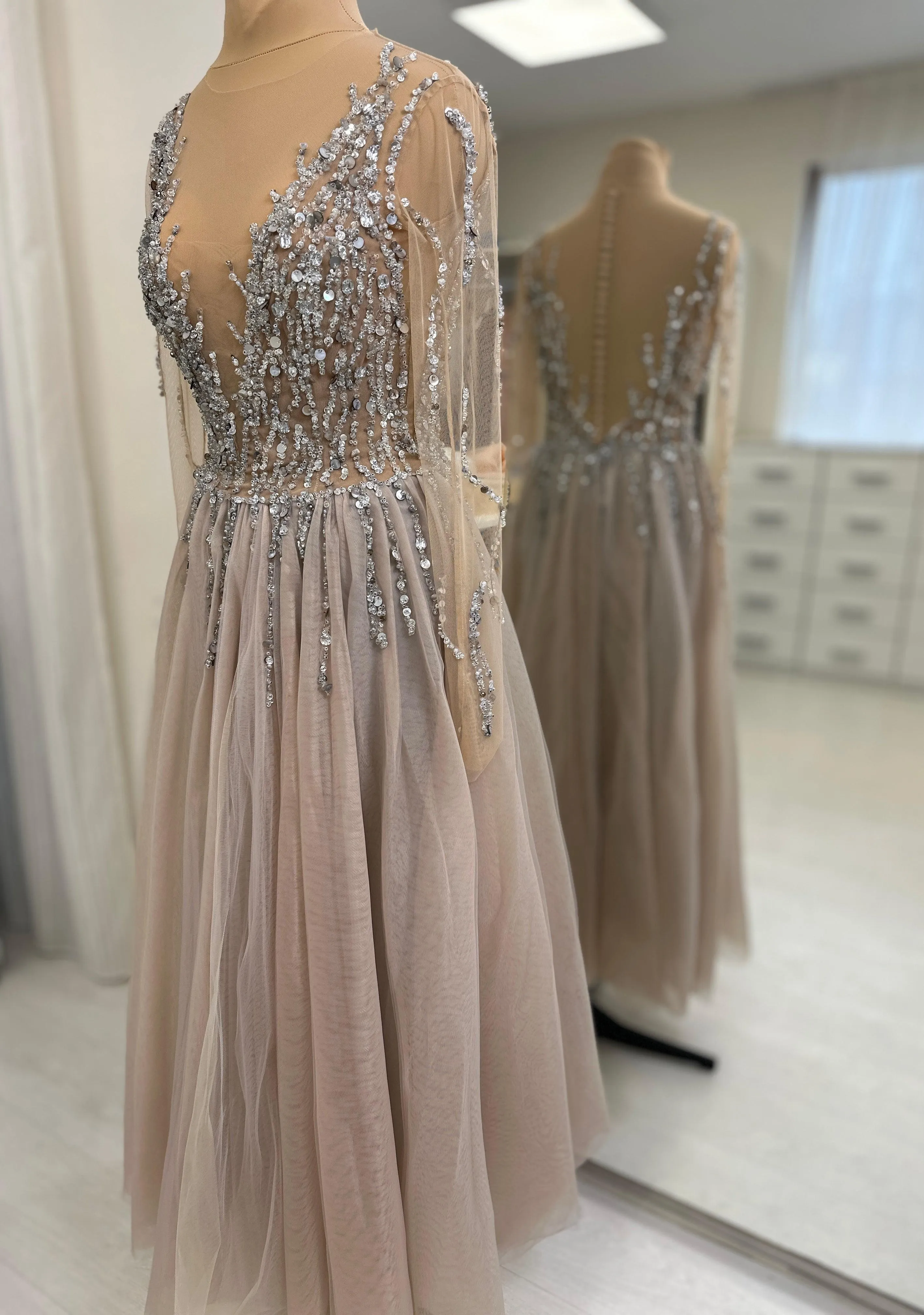 Elegant Embroidered Gray Dress