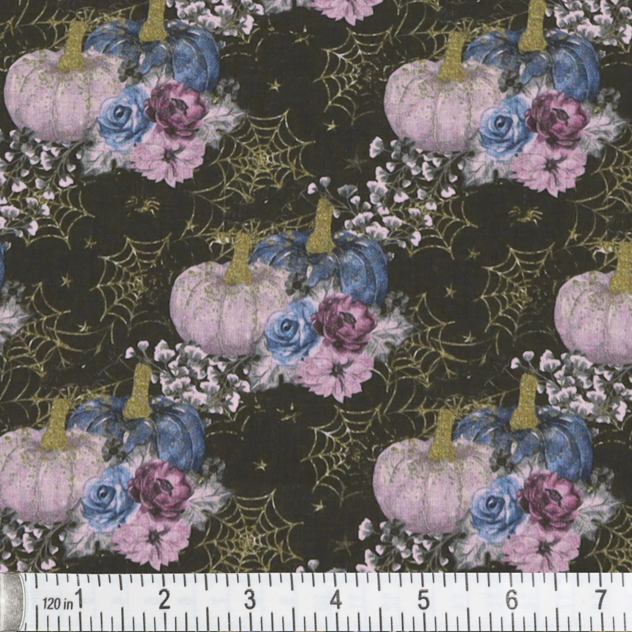 Elegant Pumpkins on Gold Webs Fabric - Gray