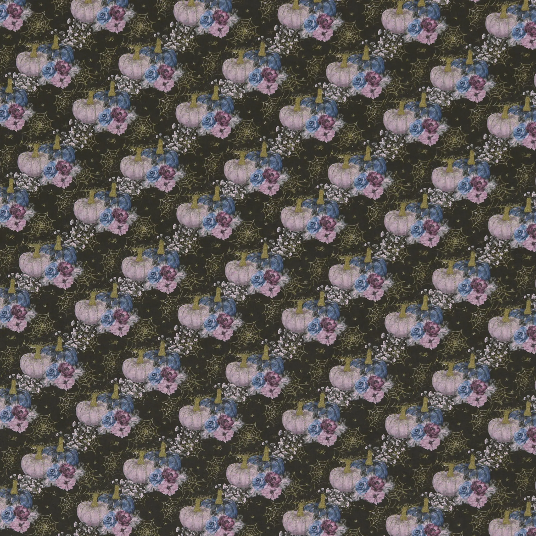 Elegant Pumpkins on Gold Webs Fabric - Gray