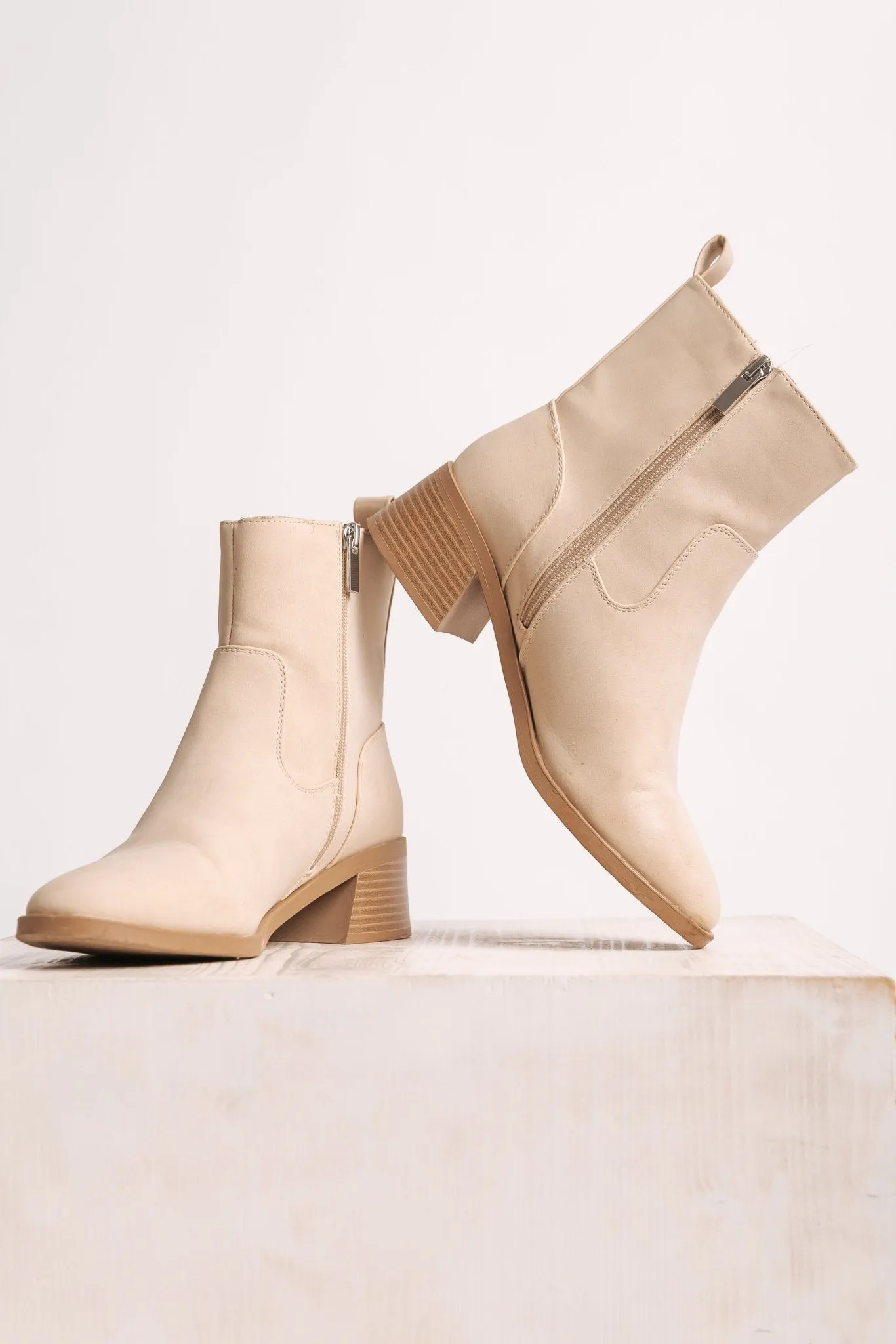 Elena Beige Heeled Booties - FINAL SALE