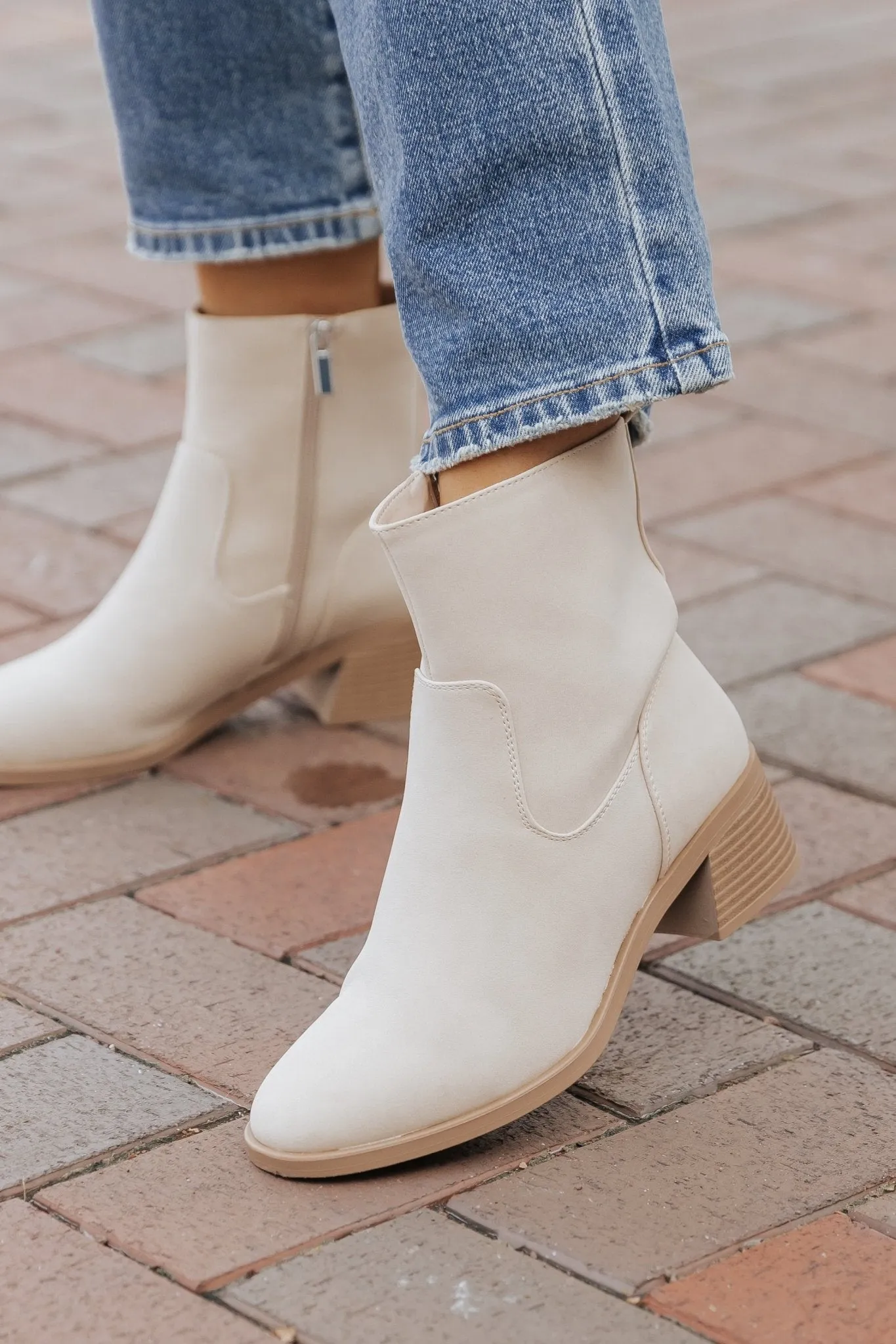 Elena Beige Heeled Booties - FINAL SALE