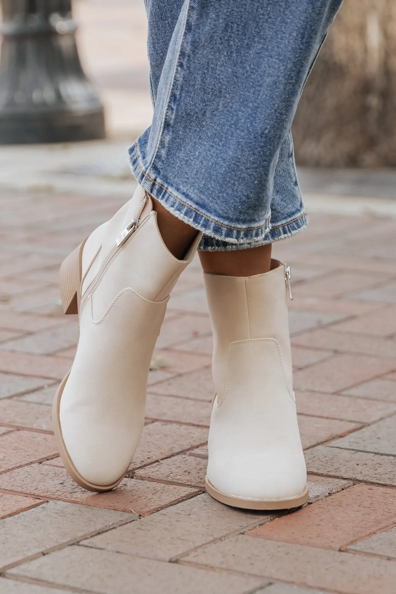 Elena Beige Heeled Booties - FINAL SALE