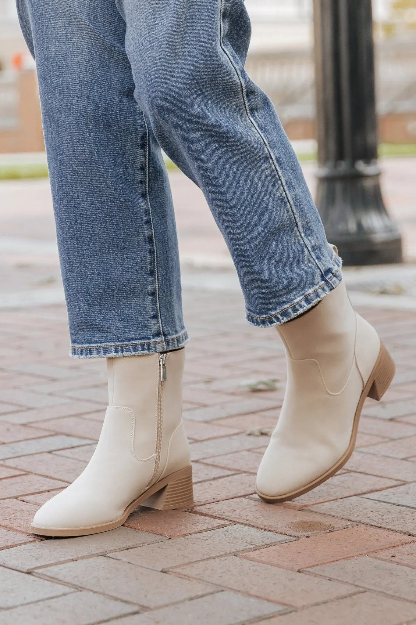 Elena Beige Heeled Booties - FINAL SALE