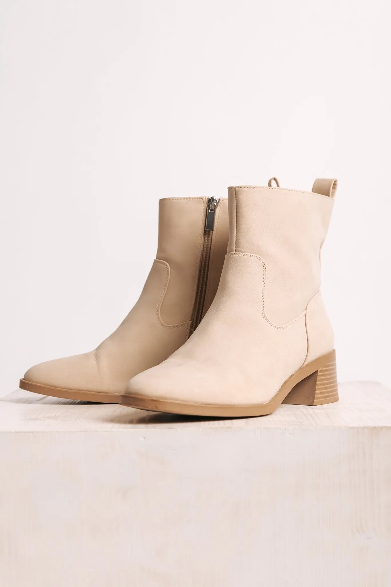 Elena Beige Heeled Booties - FINAL SALE