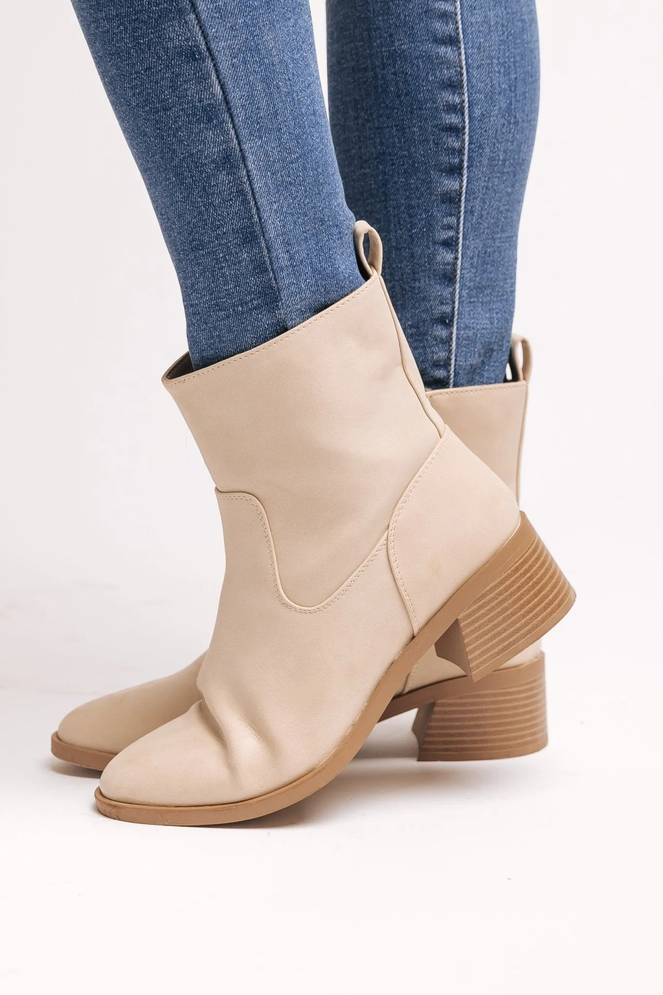 Elena Beige Heeled Booties - FINAL SALE