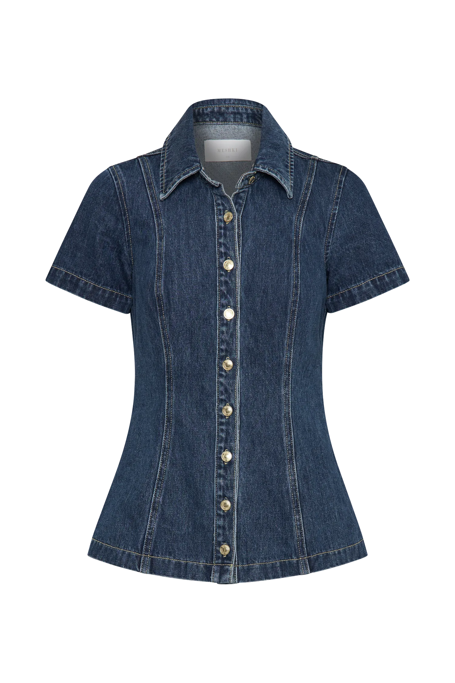 Ellie Denim Short Sleeve Top - Dark Blue