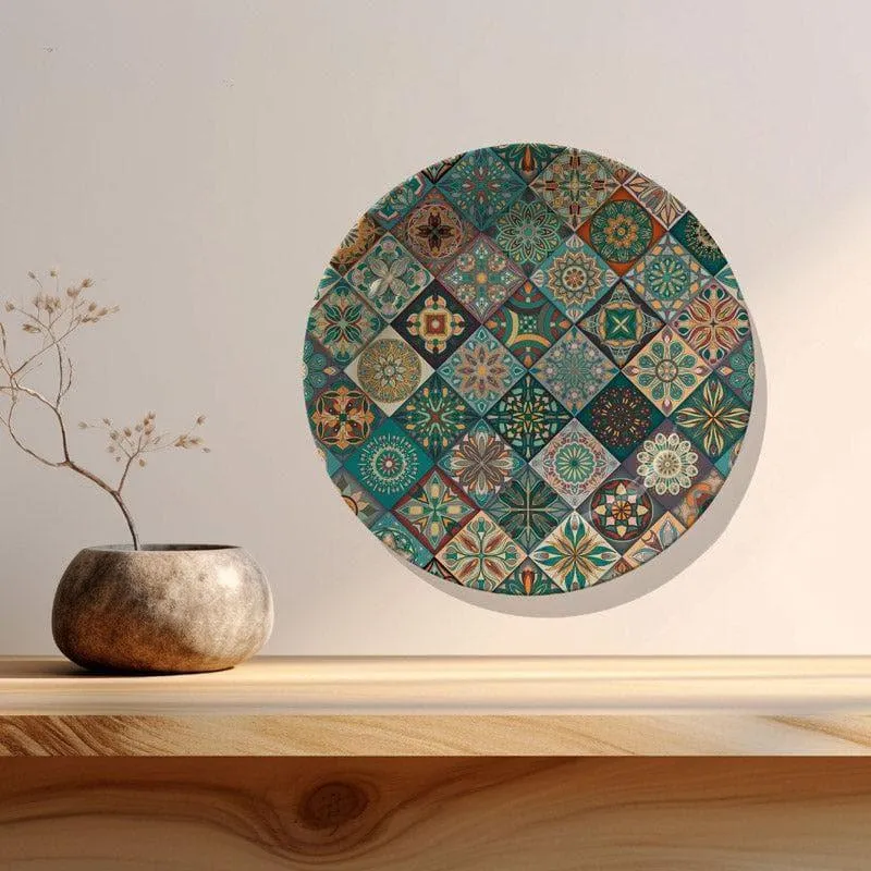 Ethnic Mandala Tiles Wall Plate - Teal
