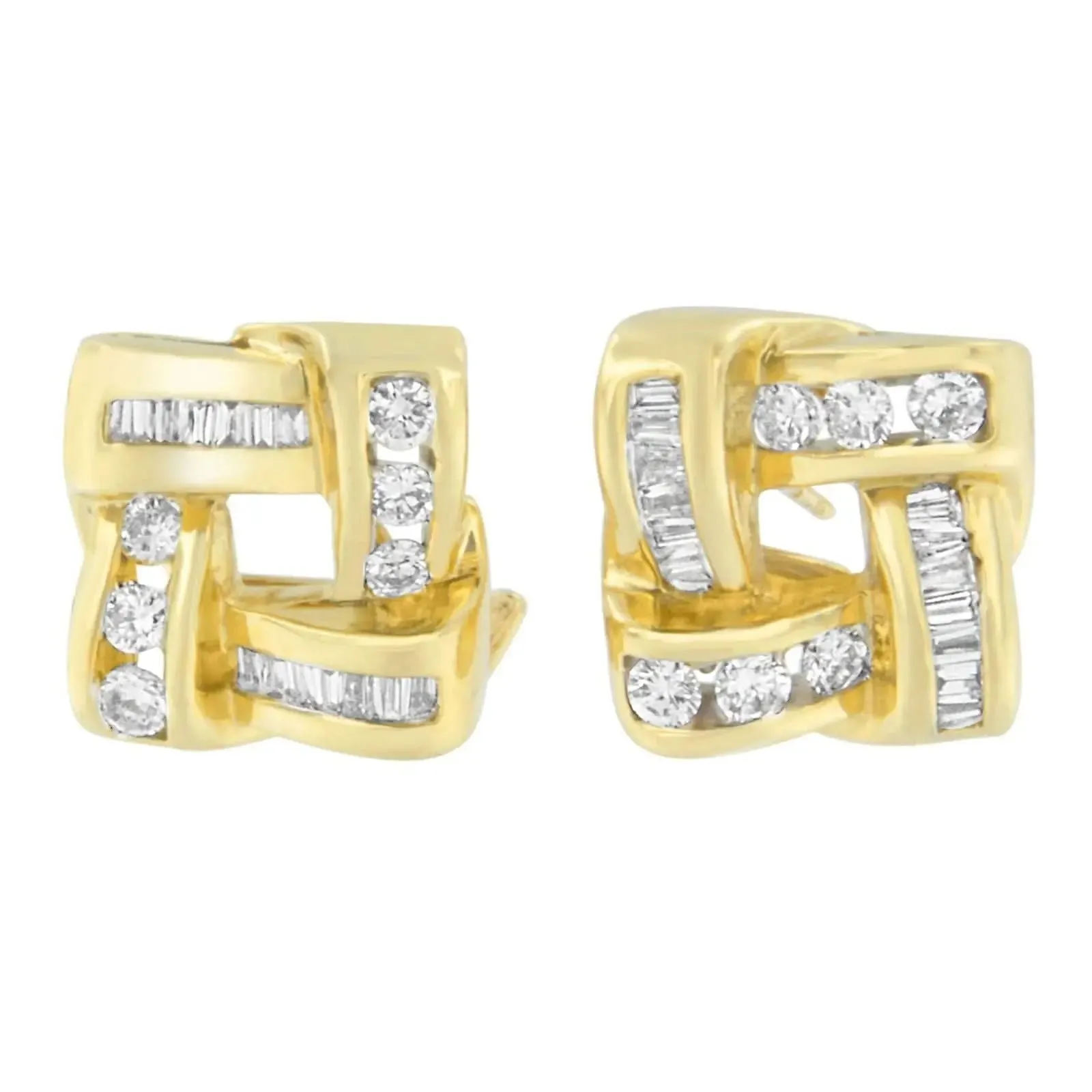 Exquisite 14K Yellow Gold Diamond Drop Earrings with Round and Baguette Cuts (1 3/4 CTT)