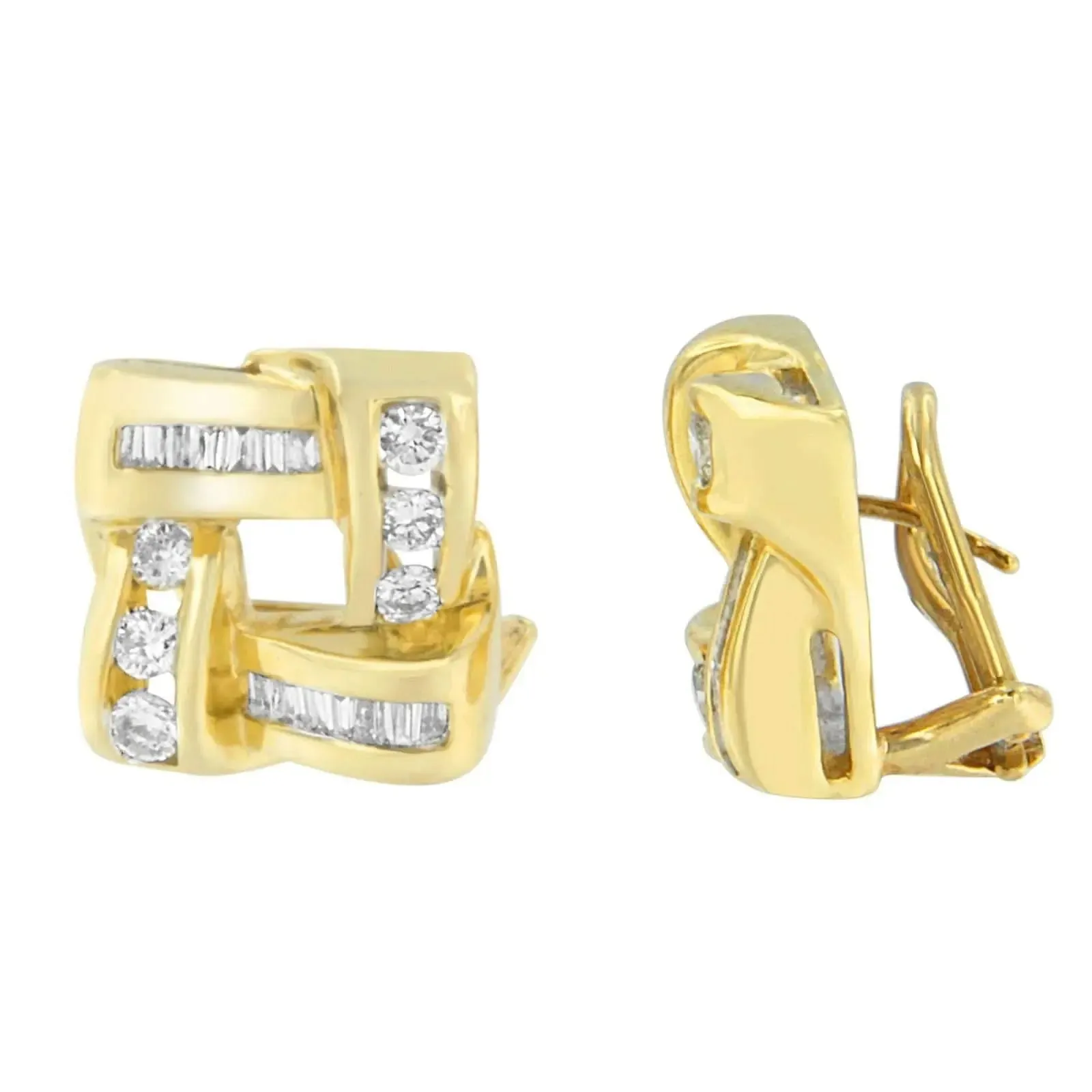 Exquisite 14K Yellow Gold Diamond Drop Earrings with Round and Baguette Cuts (1 3/4 CTT)
