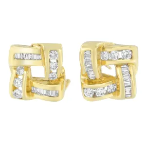 Exquisite 14K Yellow Gold Diamond Drop Earrings with Round and Baguette Cuts (1 3/4 CTT)