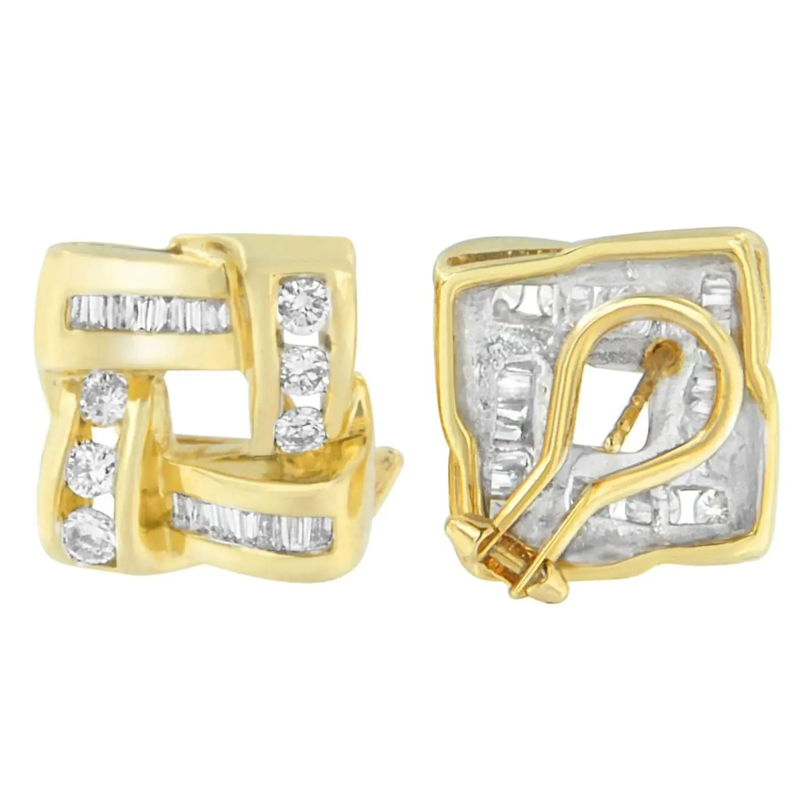 Exquisite 14K Yellow Gold Diamond Drop Earrings with Round and Baguette Cuts (1 3/4 CTT)