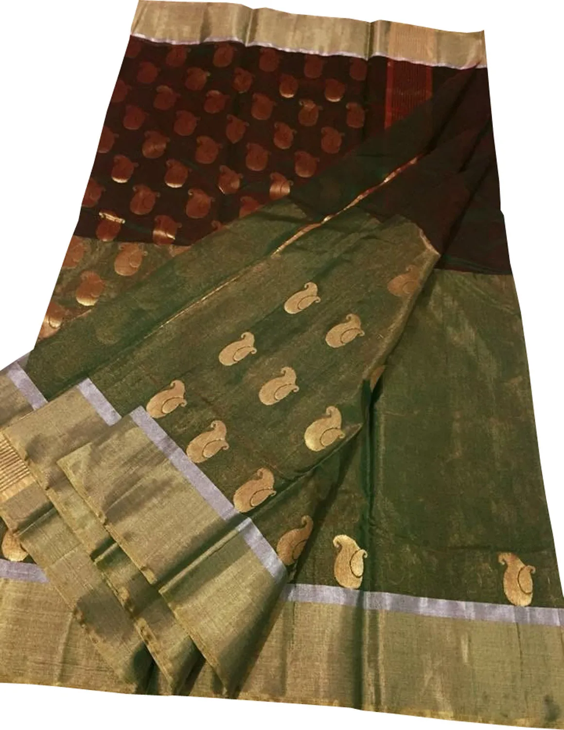 Exquisite Green Chanderi Handloom Silk Cotton Saree: A Timeless Masterpiece