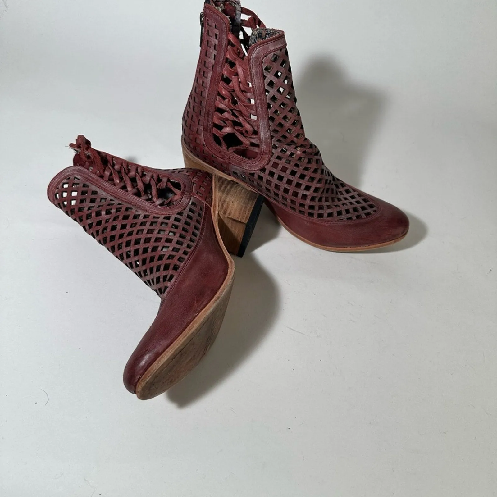 Freebird by Steven Lazor Chunky Heel Ankle Booties with Lattice Design