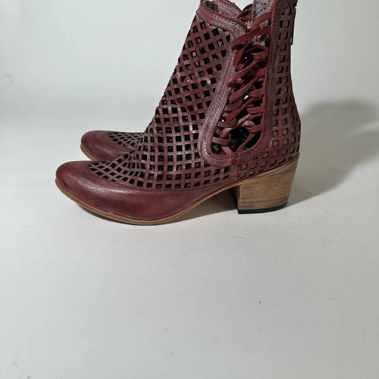 Freebird by Steven Lazor Chunky Heel Ankle Booties with Lattice Design