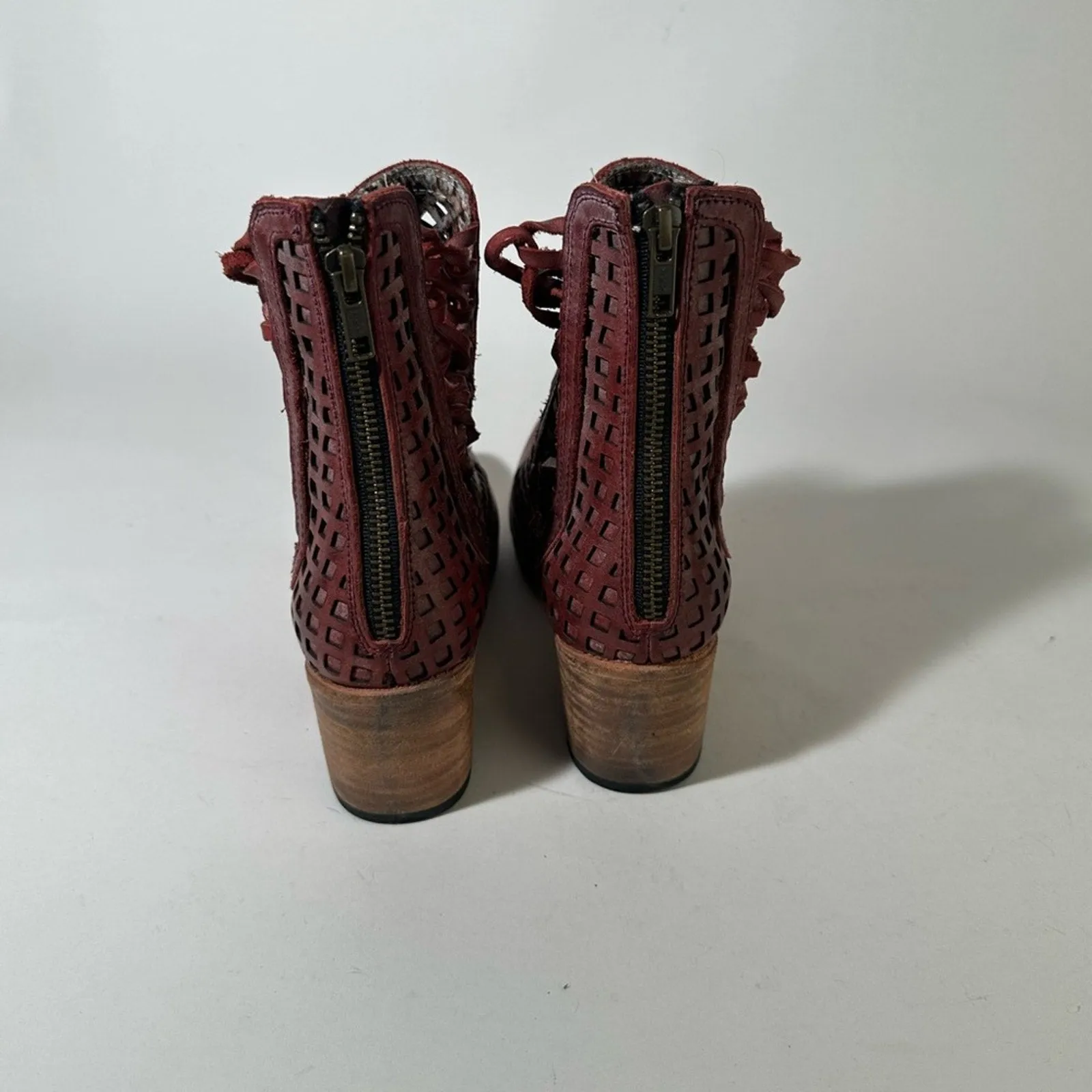 Freebird by Steven Lazor Chunky Heel Ankle Booties with Lattice Design